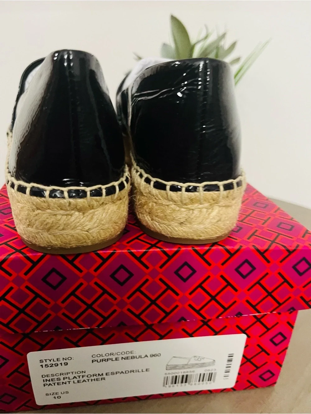 Tory Burch New Black Patent Espadrille Loafers with Woven Sole🔥🔥